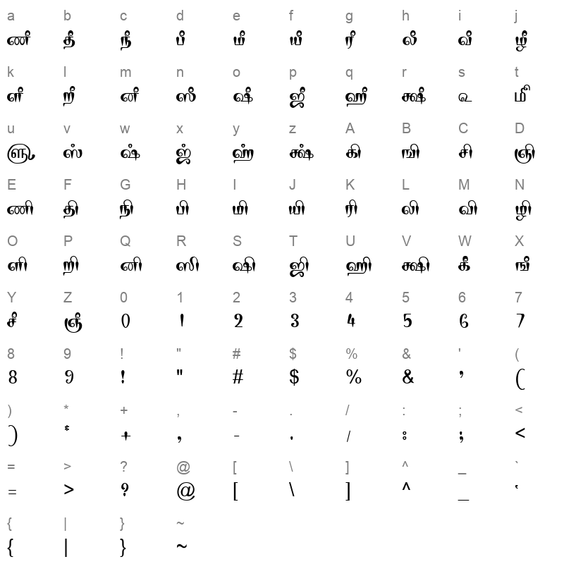 TAM Tamil107 Normal Character Map