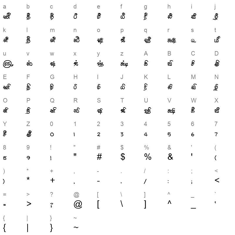 TAM Tamil110 Normal Character Map