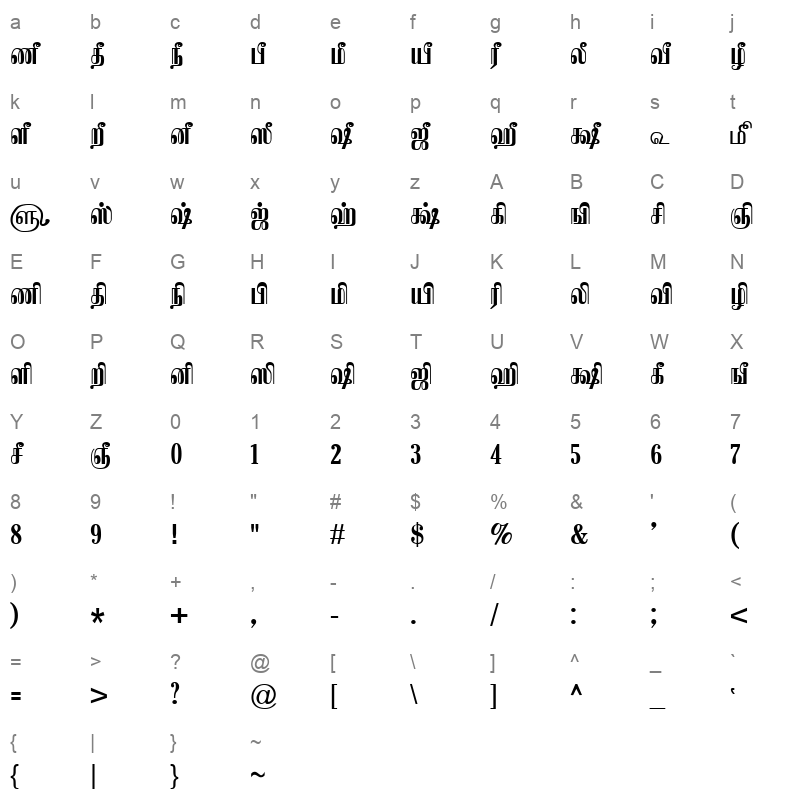 TAM Tamil112 Normal Character Map