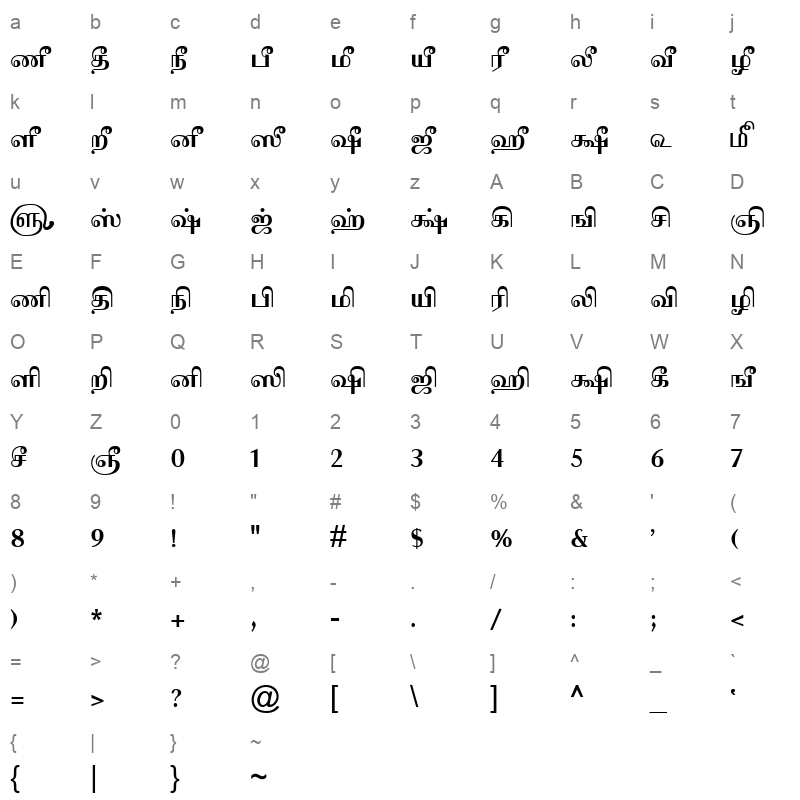 TAM Tamil115 Normal Character Map
