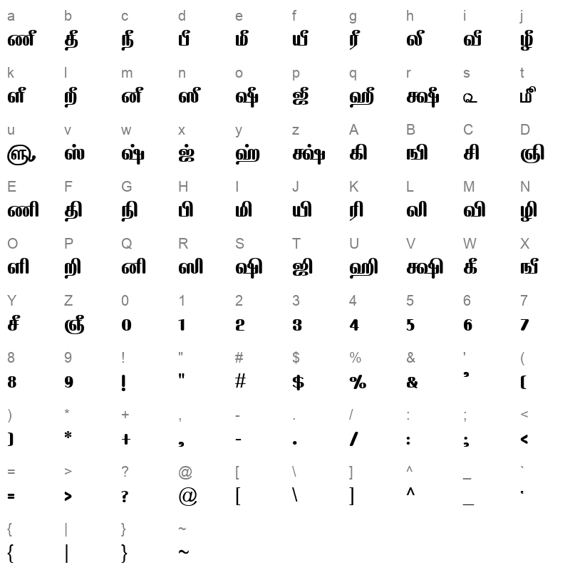 TAM Tamil118 Normal Character Map