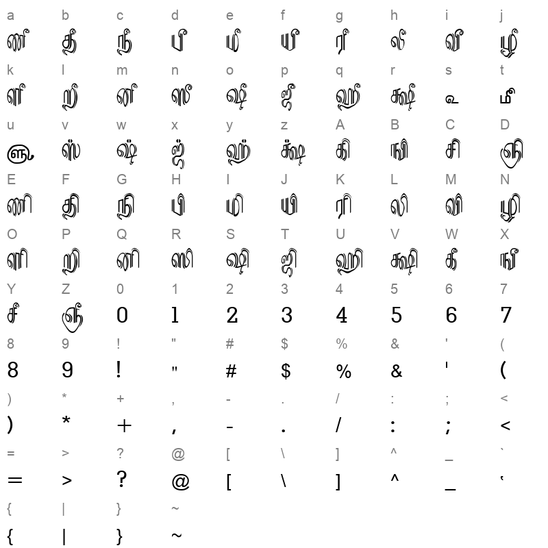 TAM Tamil121 Normal Character Map