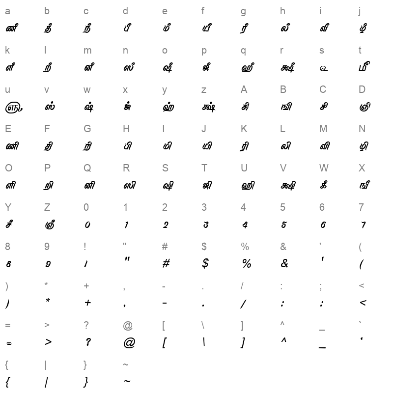 TAM Tamil122 Normal Character Map
