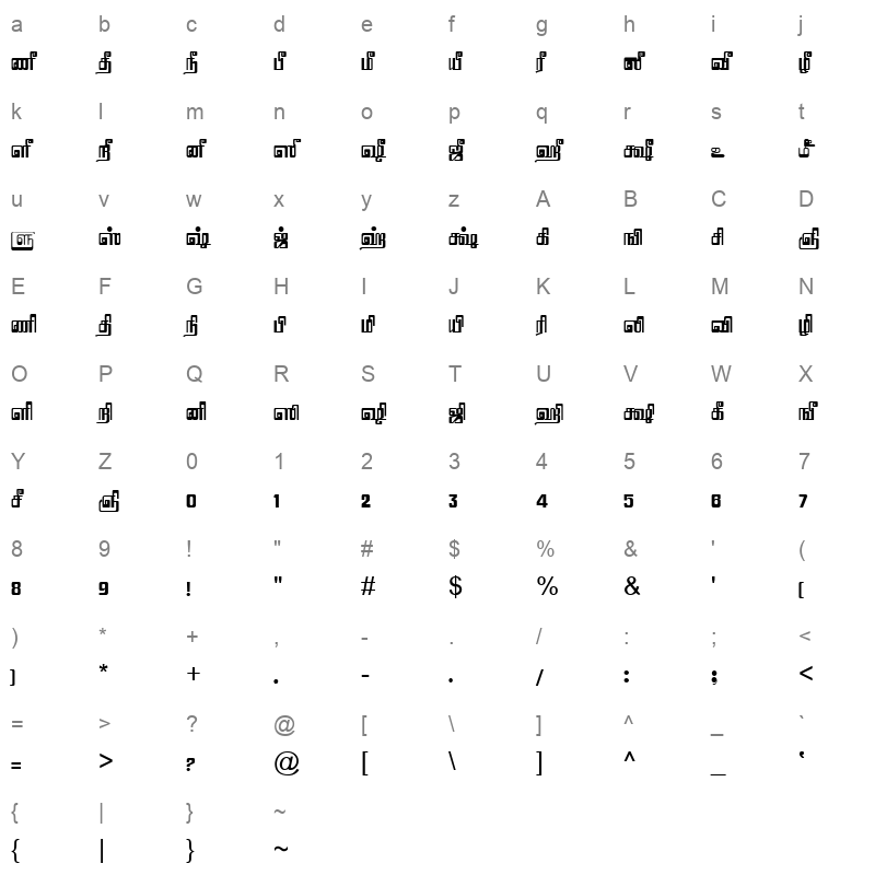 TAM Tamil128 Normal Character Map