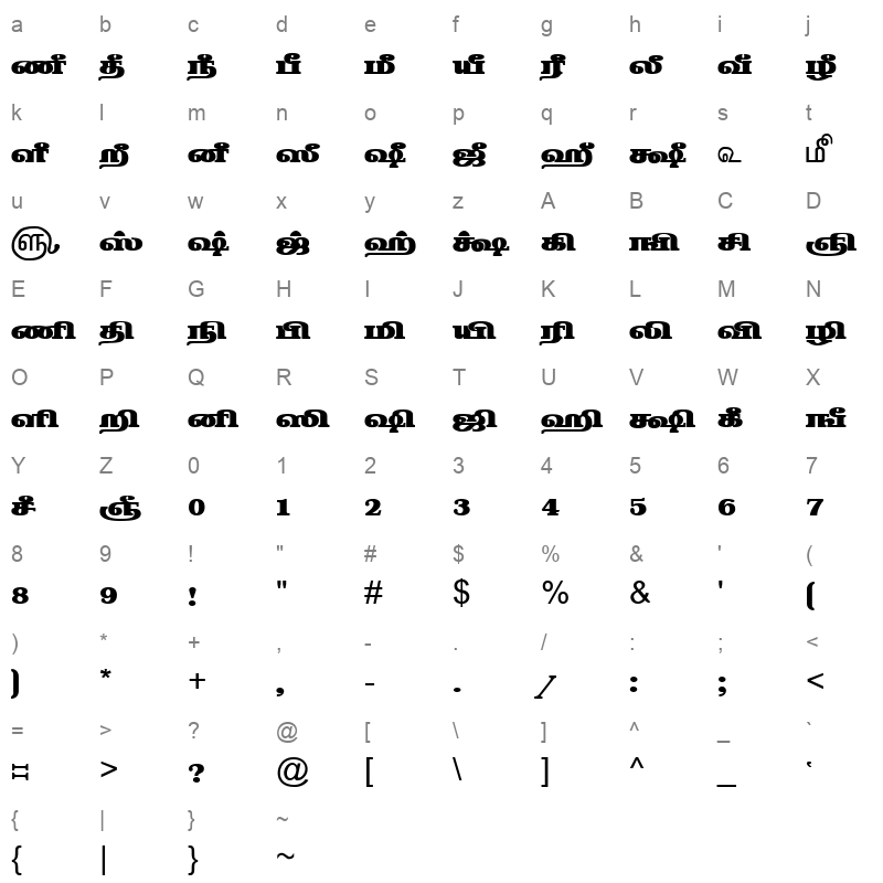 TAM Tamil132 Normal Character Map