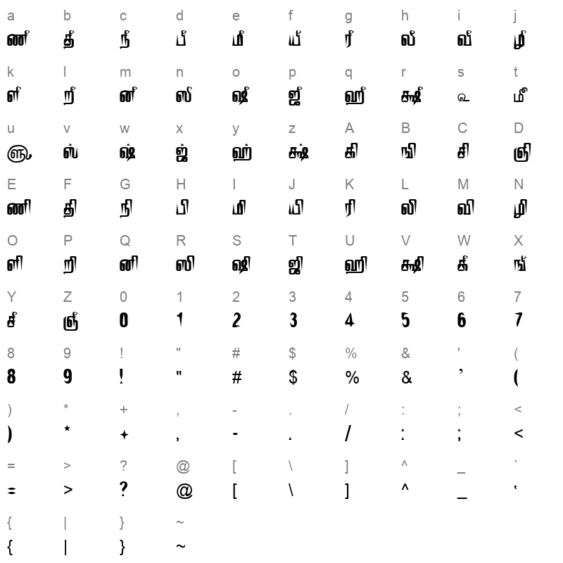 TAM Tamil134 Normal Character Map
