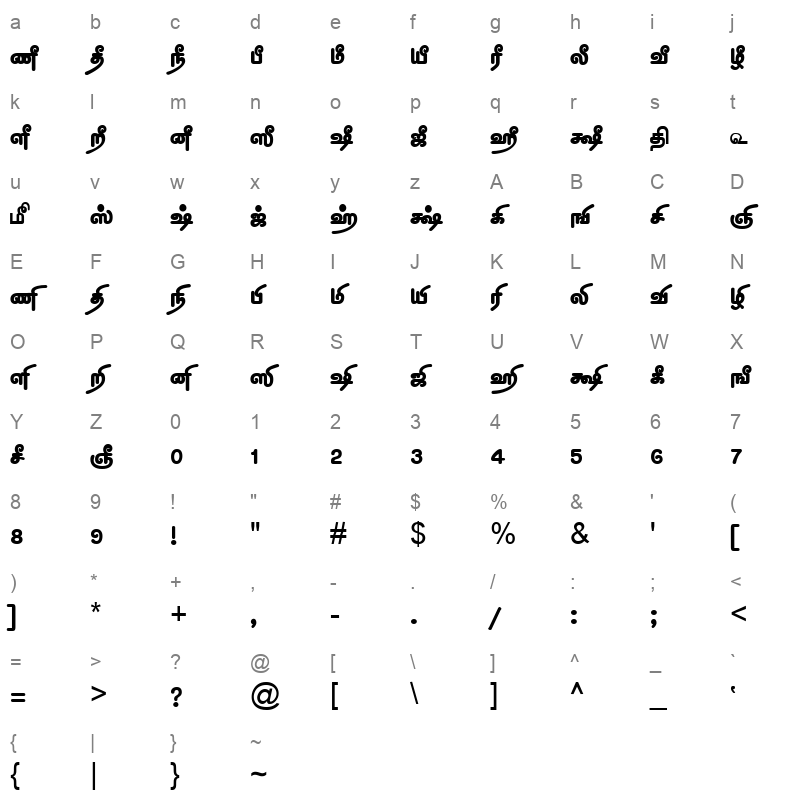 TAM Tamil136 Normal Character Map