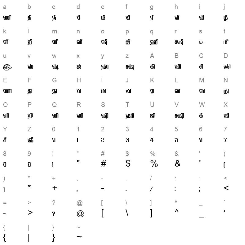 TAM Tamil137 Normal Character Map
