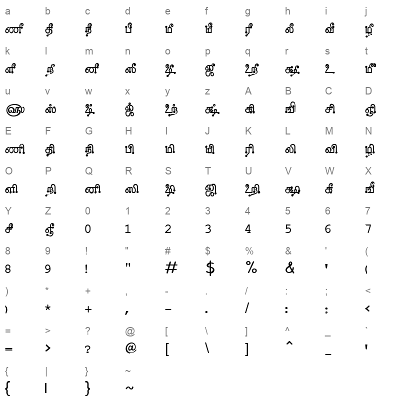 TAM Tamil139 Normal Character Map