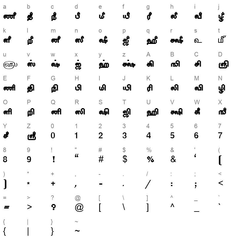 TAM Tamil141 Normal Character Map
