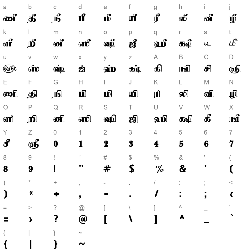 TAM Tamil144 Normal Character Map
