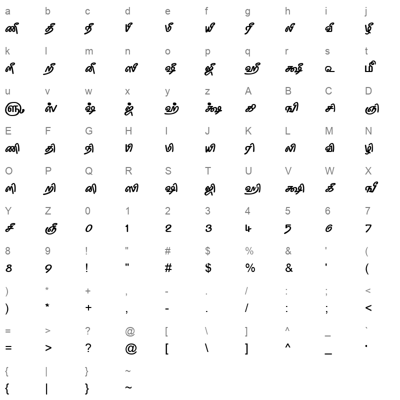 TAM Tamil146 Normal Character Map