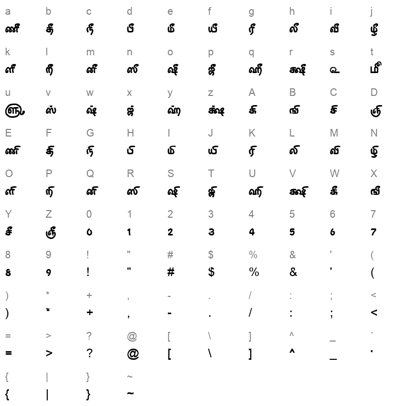 TAM Tamil163 Normal Character Map