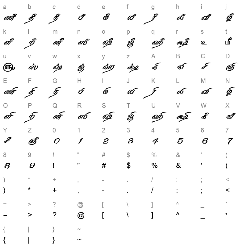 TAM Tamil165 Normal Character Map