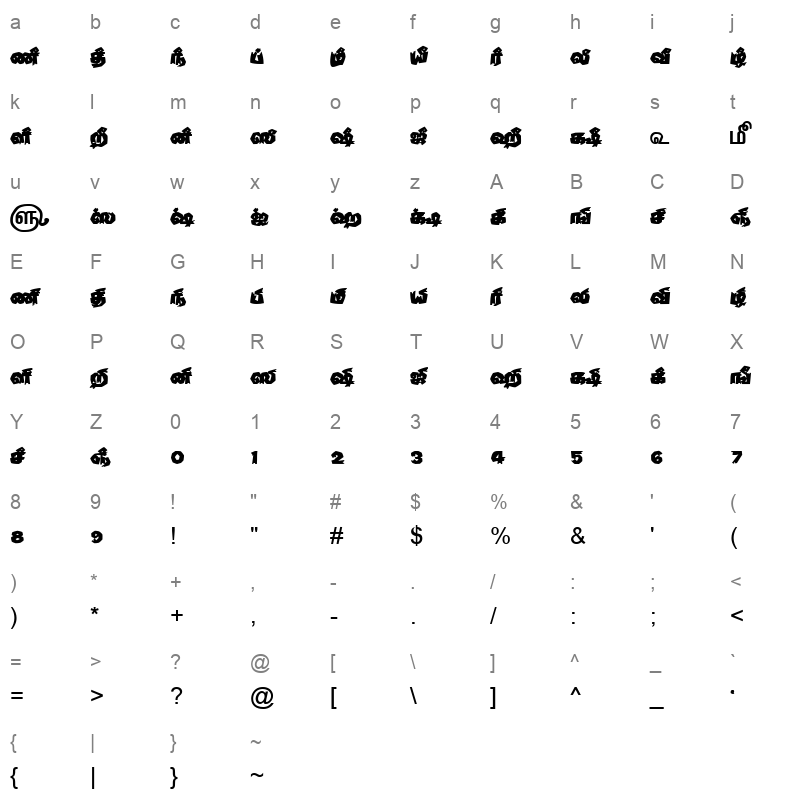 TAM Tamil166 Normal Character Map