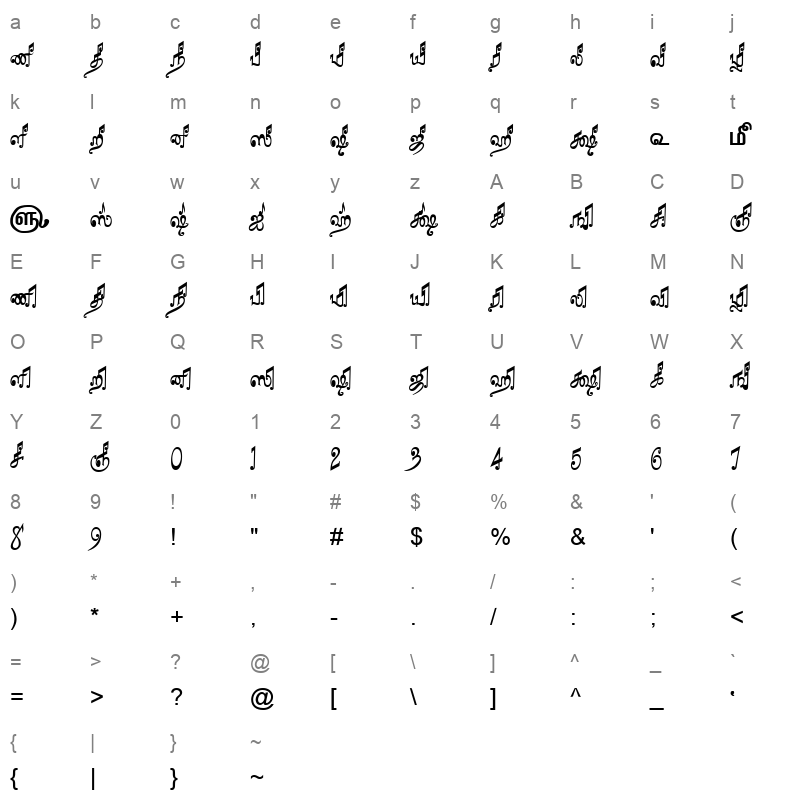 TAM Tamil168 Normal Character Map