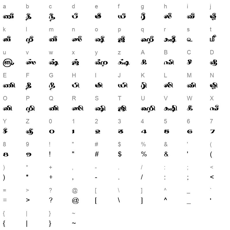 TAM Tamil171 Normal Character Map