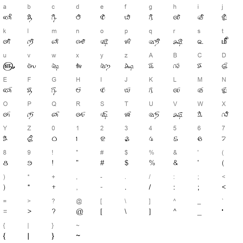 TAM Tamil173 Normal Character Map