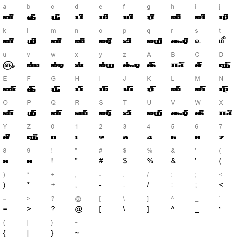 TAM Tamil174 Normal Character Map