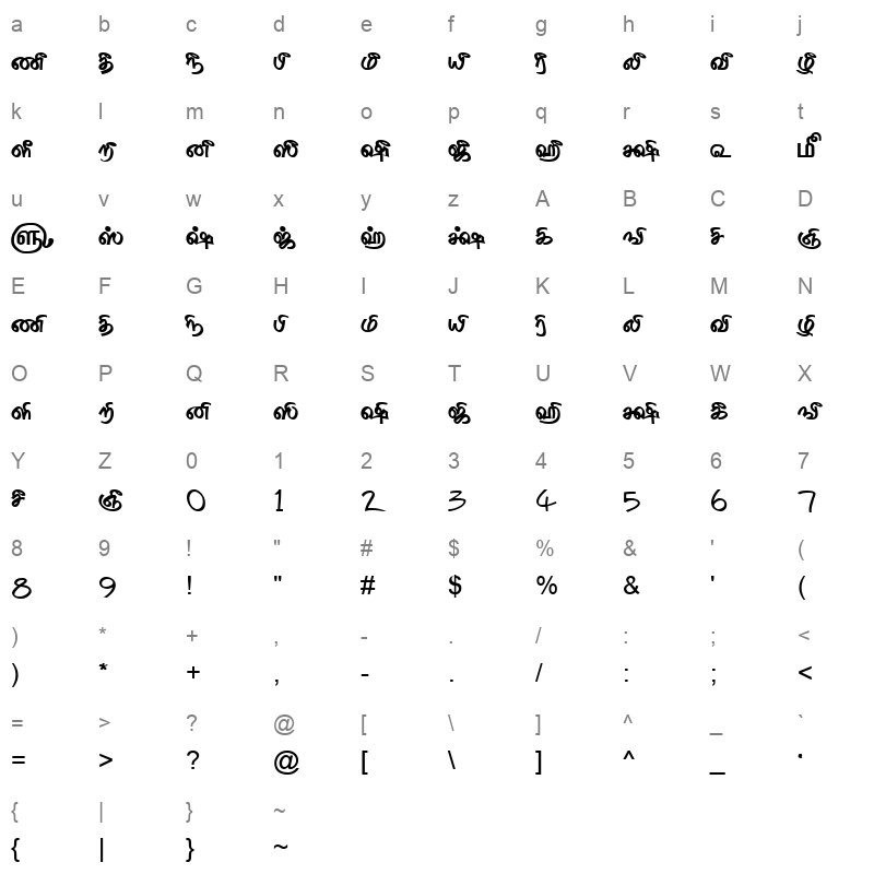 TAM Tamil176 Normal Character Map