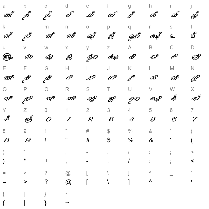 TAM Tamil177 Normal Character Map