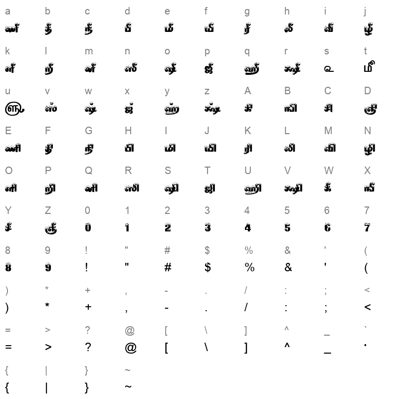 TAM Tamil178 Normal Character Map