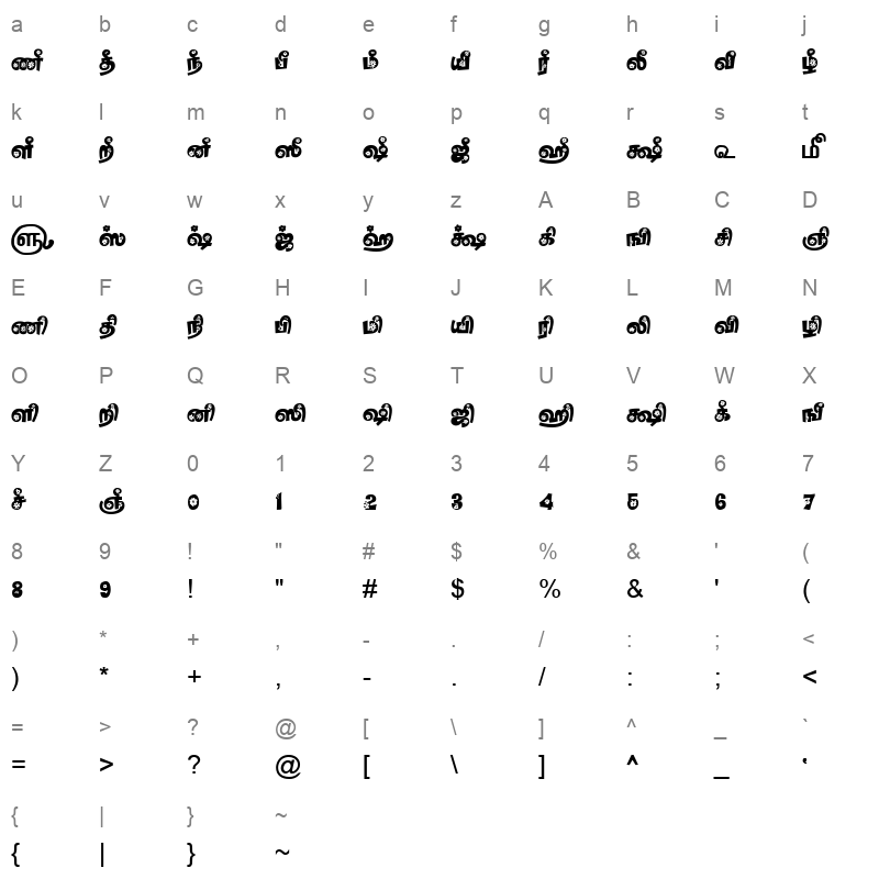 TAM Tamil179 Normal Character Map