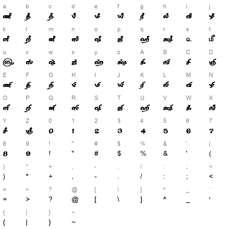 TAM Tamil181 Normal Character Map