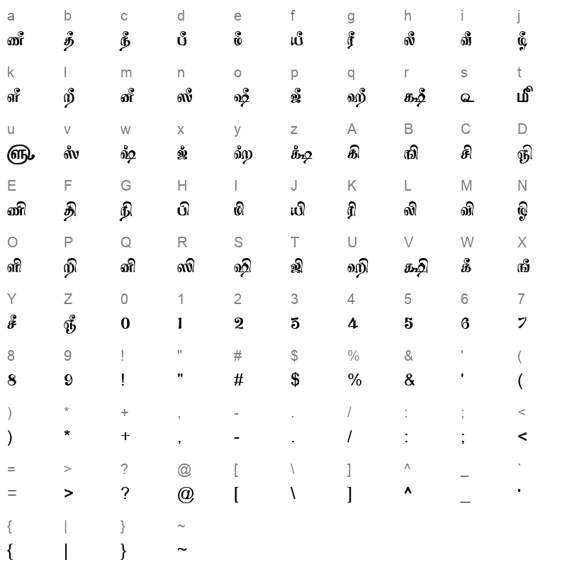 TAM Tamil183 Normal Character Map