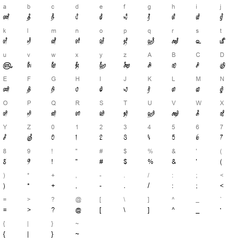 TAM Tamil186 Normal Character Map