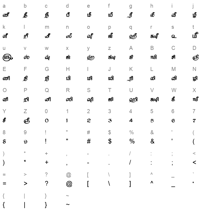 TAM Tamil189 Normal Character Map