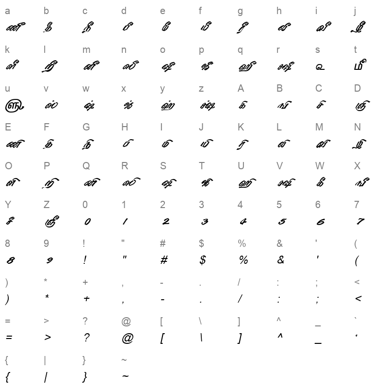 TAM Tamil191 Normal Character Map