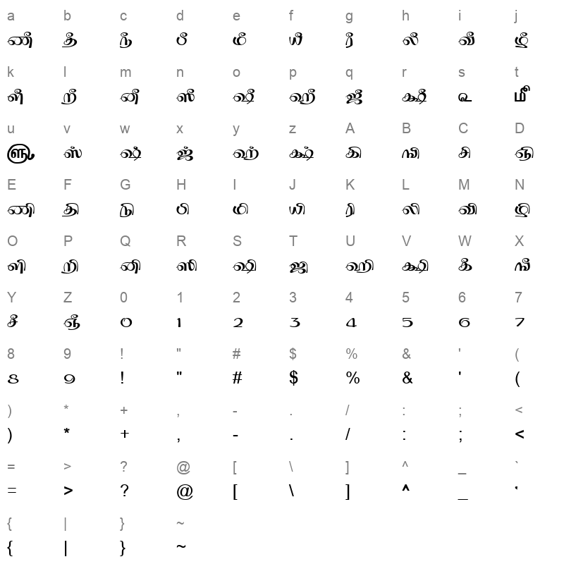 TAM Tamil193 Normal Character Map