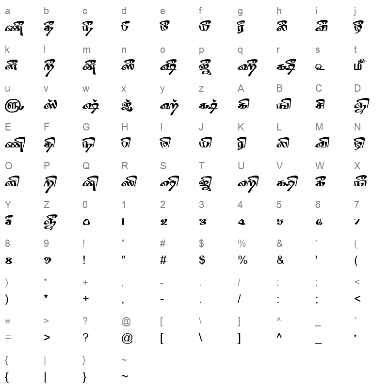 TAM Tamil194 Normal Character Map