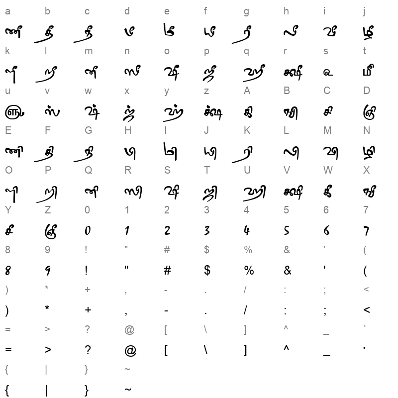 TAM Tamil195 Normal Character Map