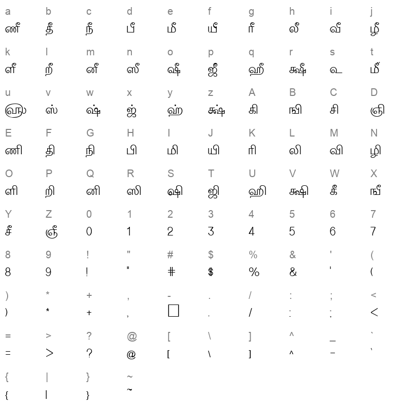 Tam Tamil196 Normal Character Map