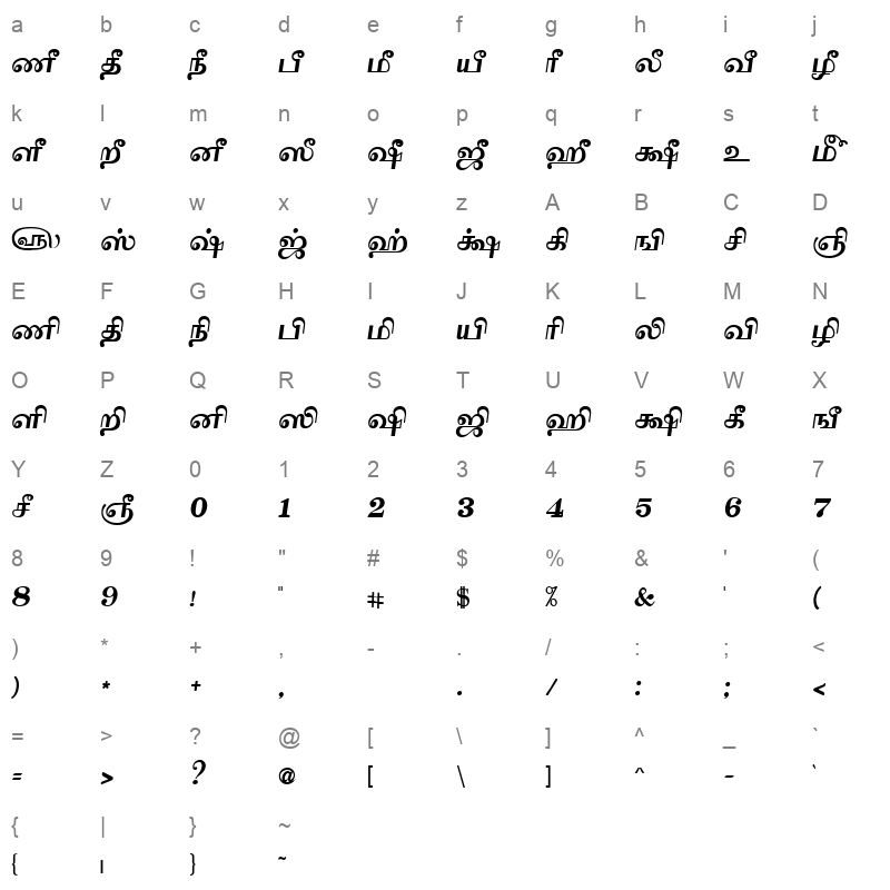 Tam Tamil202 Normal Character Map
