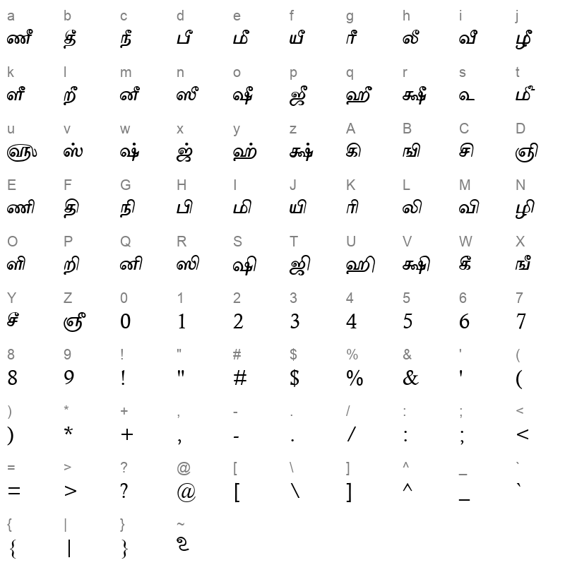 TAMMaduram Normal Character Map