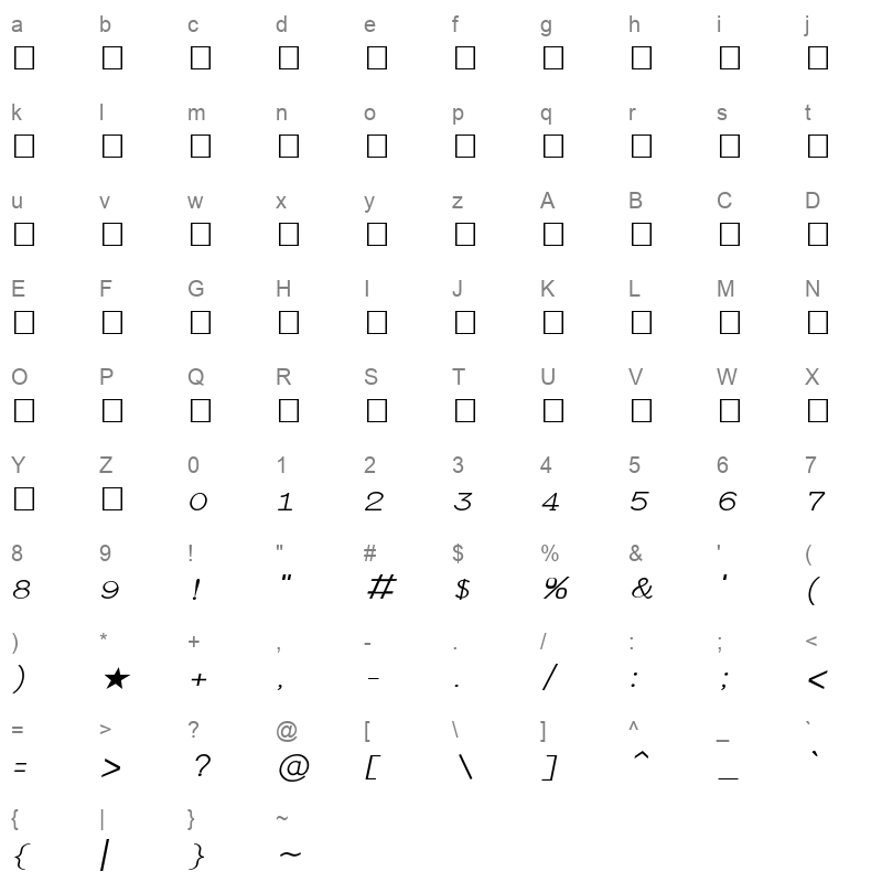 TAU Barathi Italic Character Map