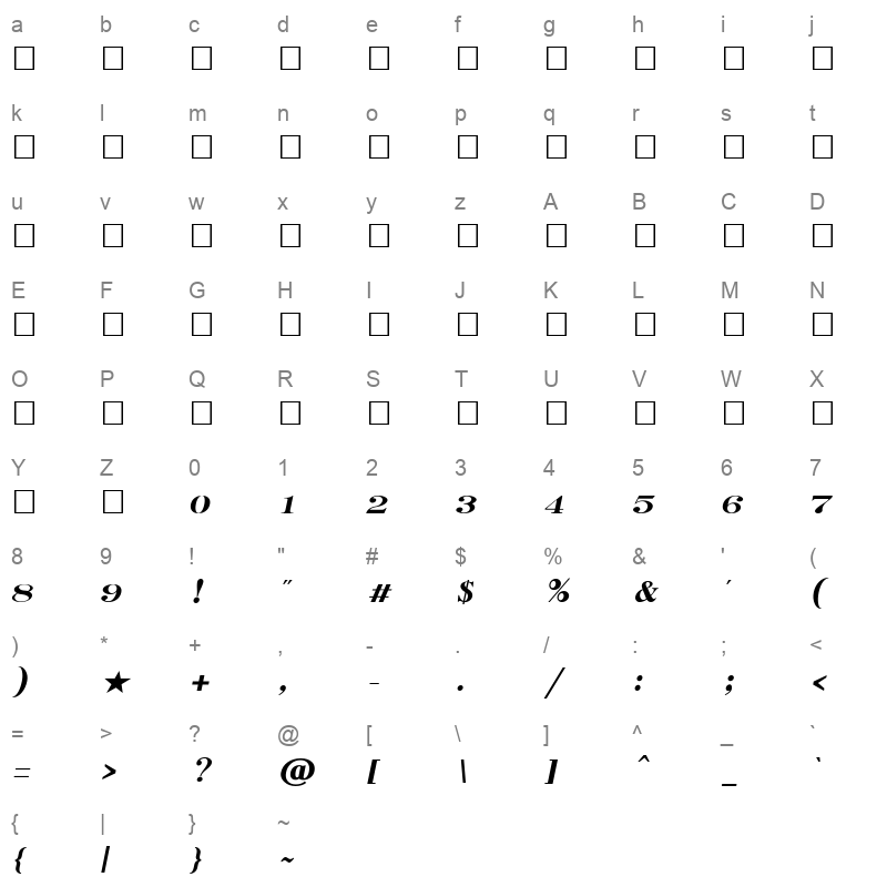 TAU Kabilar Italic Character Map
