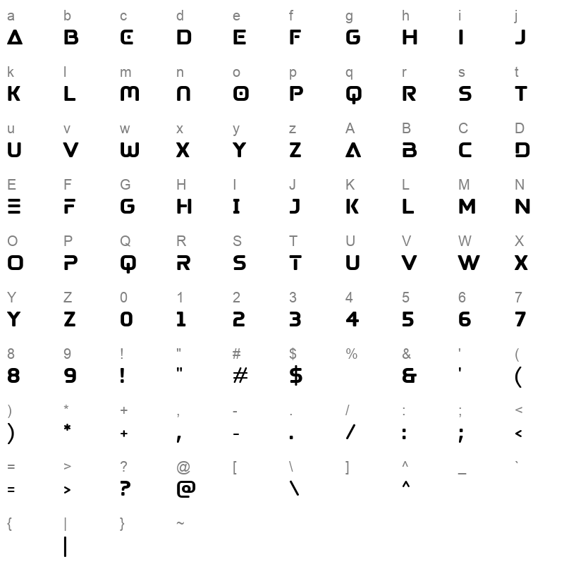 Teqto Character Map