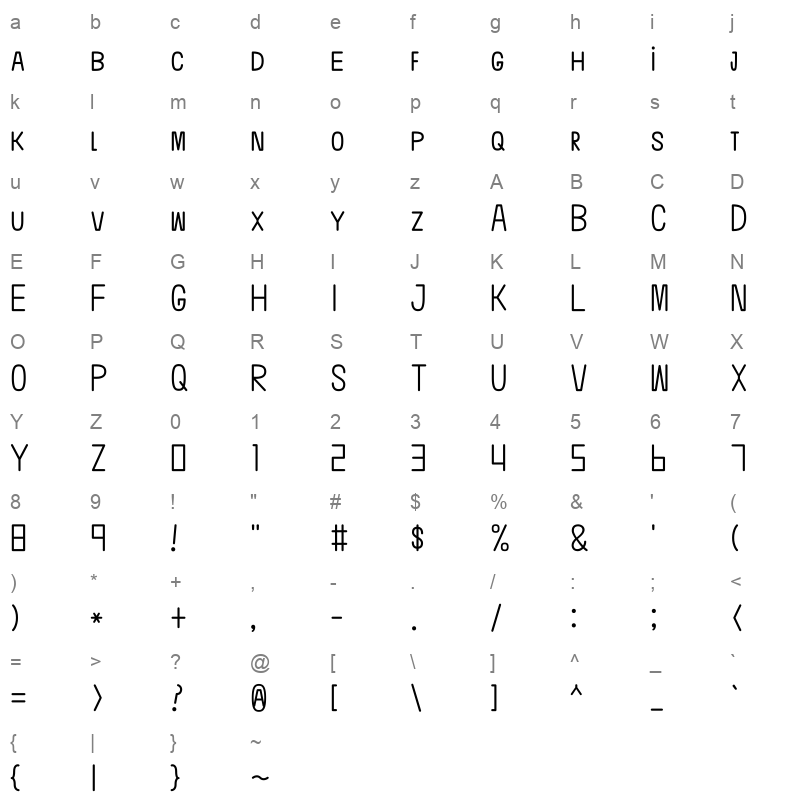THE Candy bar Regular Character Map