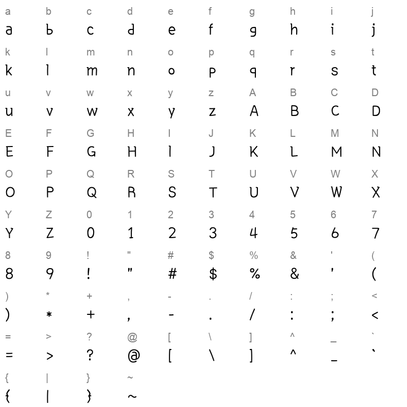 THE CuteRabbit Regular Character Map