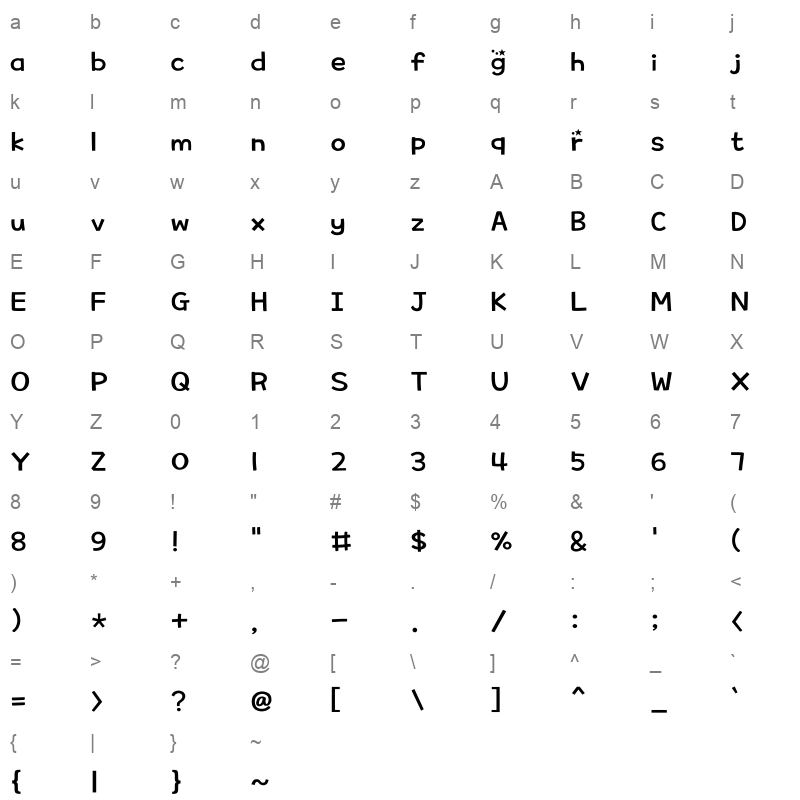THE Foxspacebetween Regular Character Map