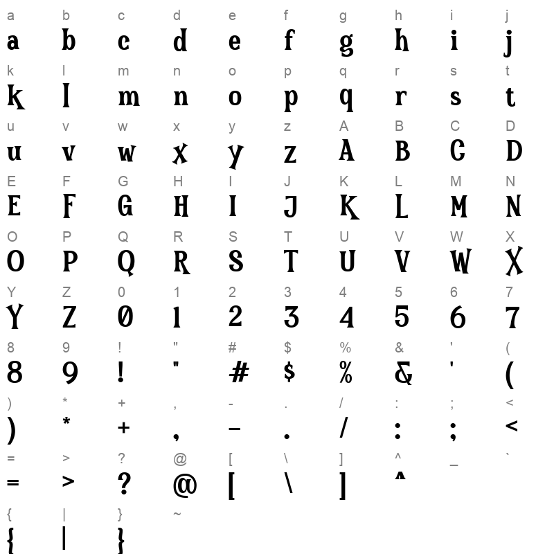 The Hoca Bold Character Map