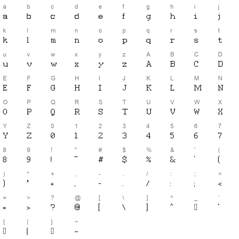 The Wyoming Font Character Map