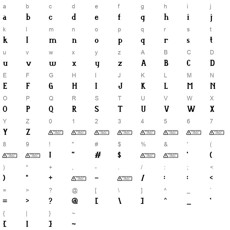 Thunderbolt Character Map