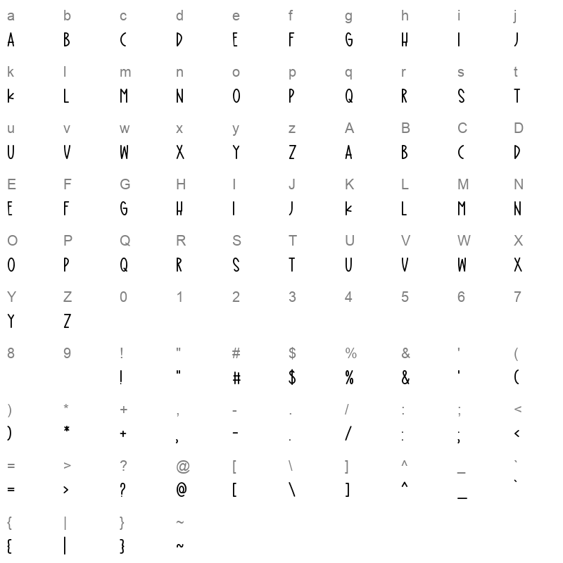 Timework TTF Character Map