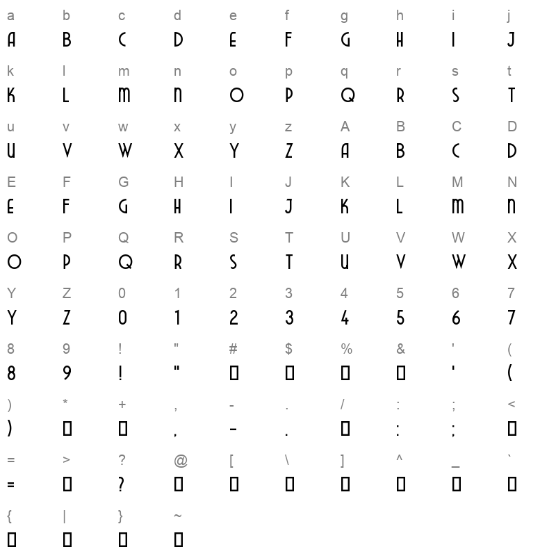 titoliDiTesta Character Map