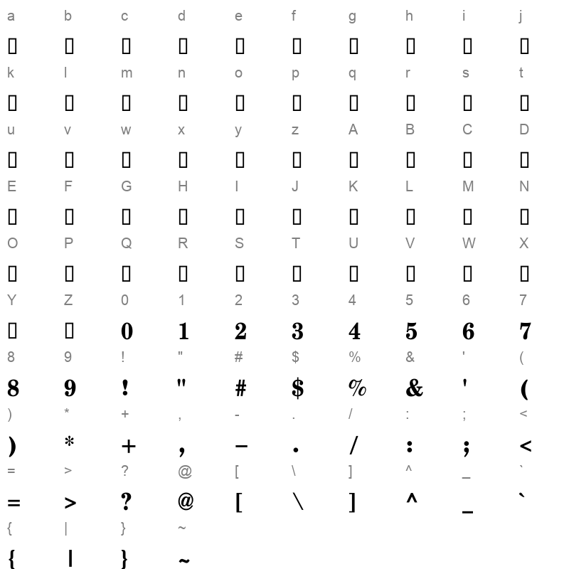 Titr Bold Character Map
